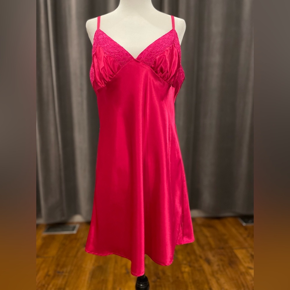 Sexy satin hot pink chemise nightie